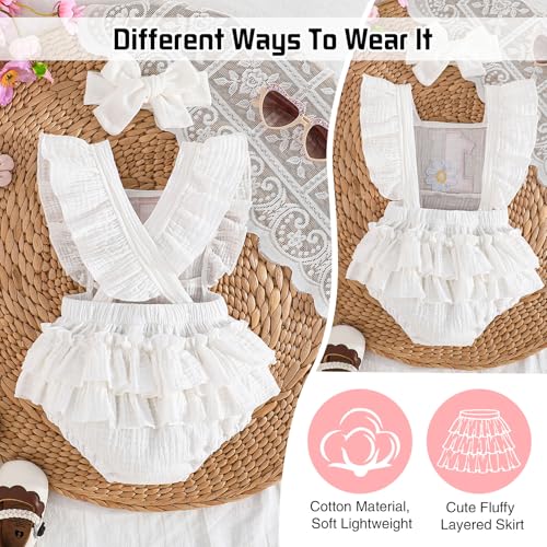 Winmany Baby Girl First Birthday Outfit 1st Birthday Sweet Cotton Romper With Headband Cake Smash Photo Shoot Clothes4