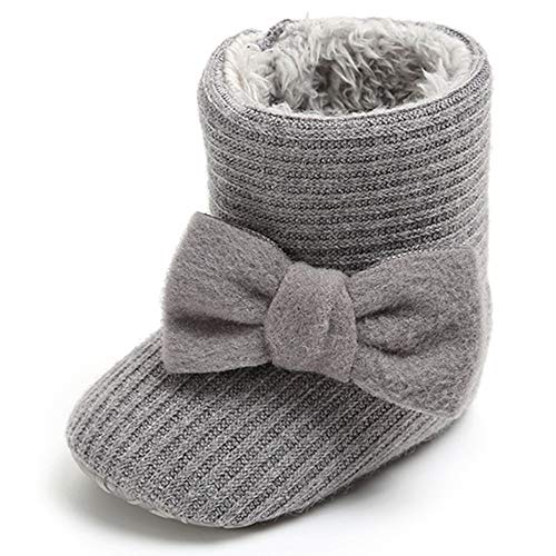 TIMATEGO Infant Baby Boys Girls Snow Boots Non Slip Soft Sole Toddler First Walker Crib Warm Winter Shoes 3-18 Months, Baby Girl Boots 3-6 Months Infant, Gray