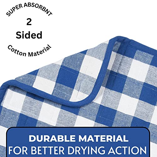Image of Dish Drying Mat for Kitchen Utensils, Reversible Absorbant Cotton Checks Drying Mats, Washable, Counter top Cushion Pad Tableware, 46x61 Cms Blue by Lushomes (18x24 Inches, Set of 2)