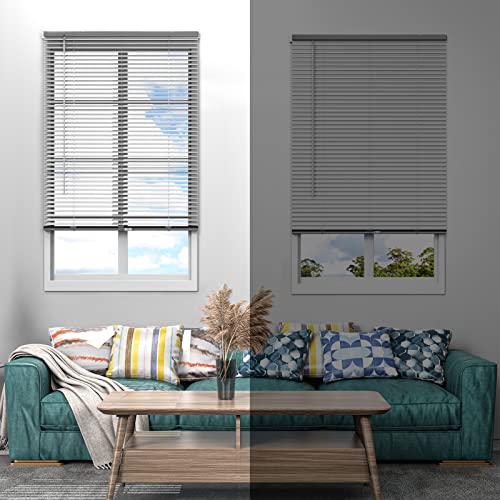 Raoot-Cordless Mini-Blinds For Windows-Horizontal Window Blinds With Tilt Wand, Aluminum Light Filtering - Blinds & Shades, 27" W X 64" H Uv Protection Viny-Blind, Silver Grey #TOP4