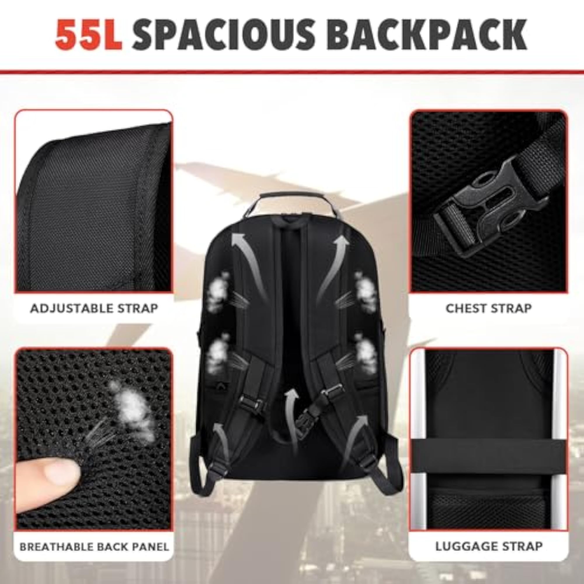 55L Extra Large Backpack for Men & Women