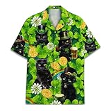 ACEPrints Camisa Hawaiana para Hombre, Camisas Casuales con Botones para Hombre, Camisas Hawaianas de Manga Corta con Botones para Hombre, Trébol Gato Negro, XL