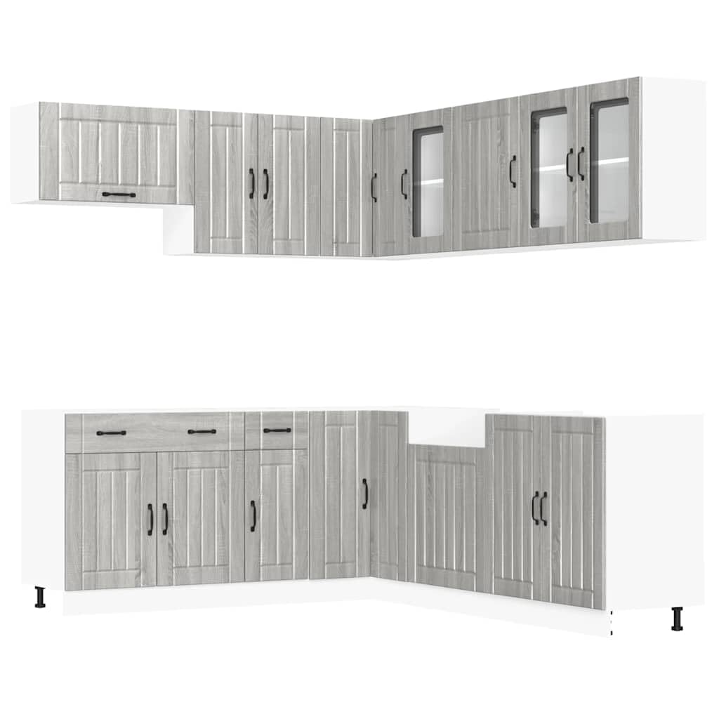 11-TLG. Küchenschrank-Set Lucca Grau Sonoma Holzwerkstoff Küchenschrank-Set, Küchenblock variabel stellbar Küche Komplett, ohne Arbeitsplatte für Restaurant, Hotel, Küche