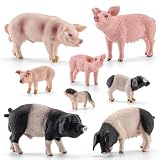 Totsmlie 8 Pcs Realistic Pig Figurines Farm Animal Toys, Plastic Pig Figures Playset for Toddlers & Kids, Cake Toppers, Diorama Supplies, Educational Pretend Play, Birthday Christmas Toy Gift