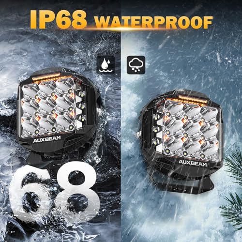Image of Auxbeam 7inch 228W Round LED Offroad Light Pod, V-MAX Series 26100LM Side Shooter LED Offroad Driving Lights with Amber DRL, 270 Beam Auxiliary Ditch Light for Truck ATV Jeep Ford