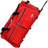 DEUBA Reisetasche | mit Trolleyfunktion | Rollen mit Kugellager | Teleskopgriff | abschließbar -【Farb-und Größenauswahl】 Sporttasche Reisetrolley Gepäcktasche, Rot, 85L = 70 x 36 x 34 cm (LxBxH)