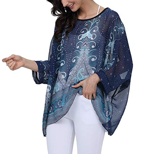 Image of Ckikiou Plus Size Batwing Flowy Semi Sheer Chiffon Blouse Tunic for Women Summer Floral Print Boho Beach Cover ups