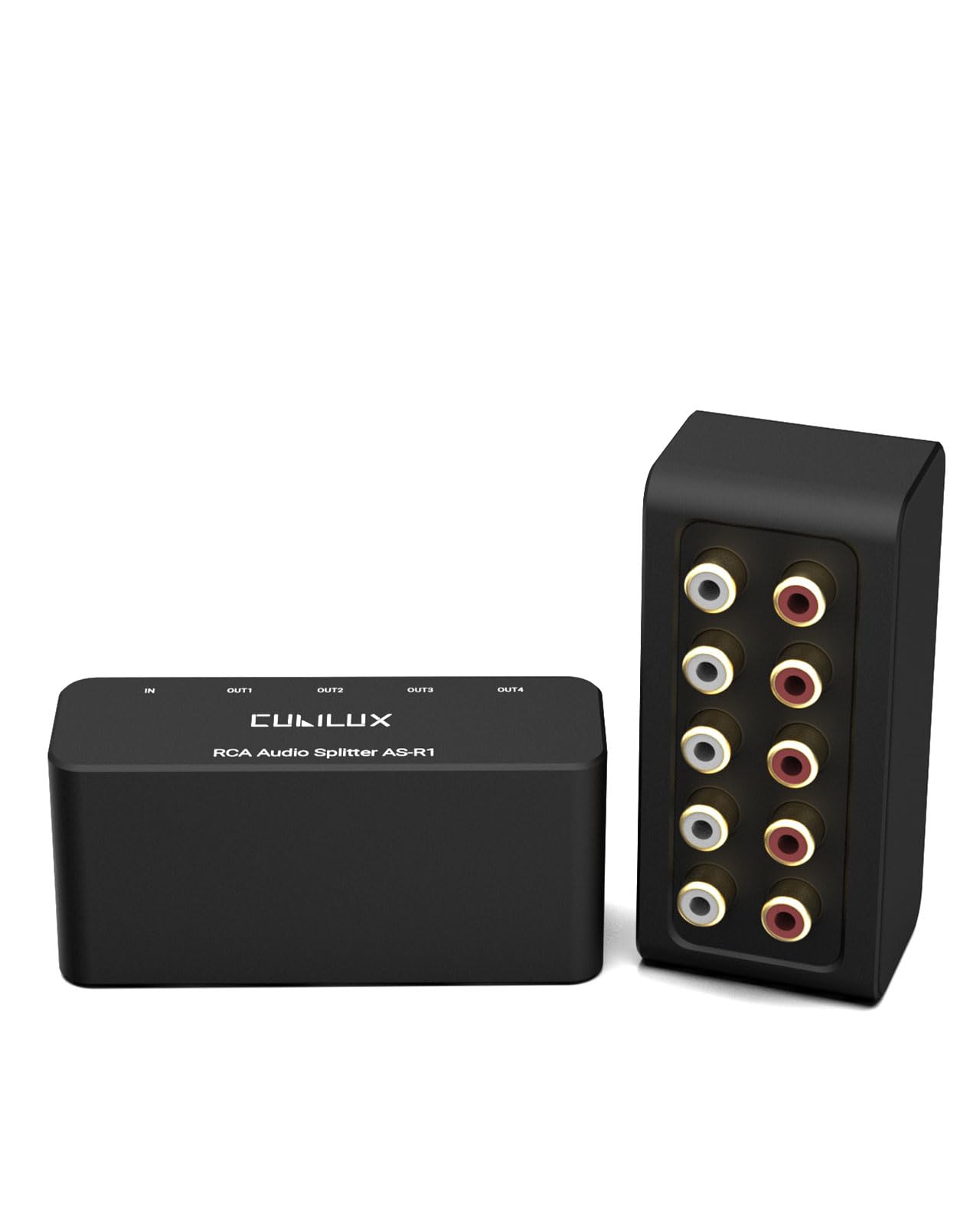 Cubilux Boîtier Sélecteur Audio RCA 4 Voies, Diviseur Stéréo RCA 1 Entrée 4 Sorties, Boîtier en Alliage d’Aluminium Durable