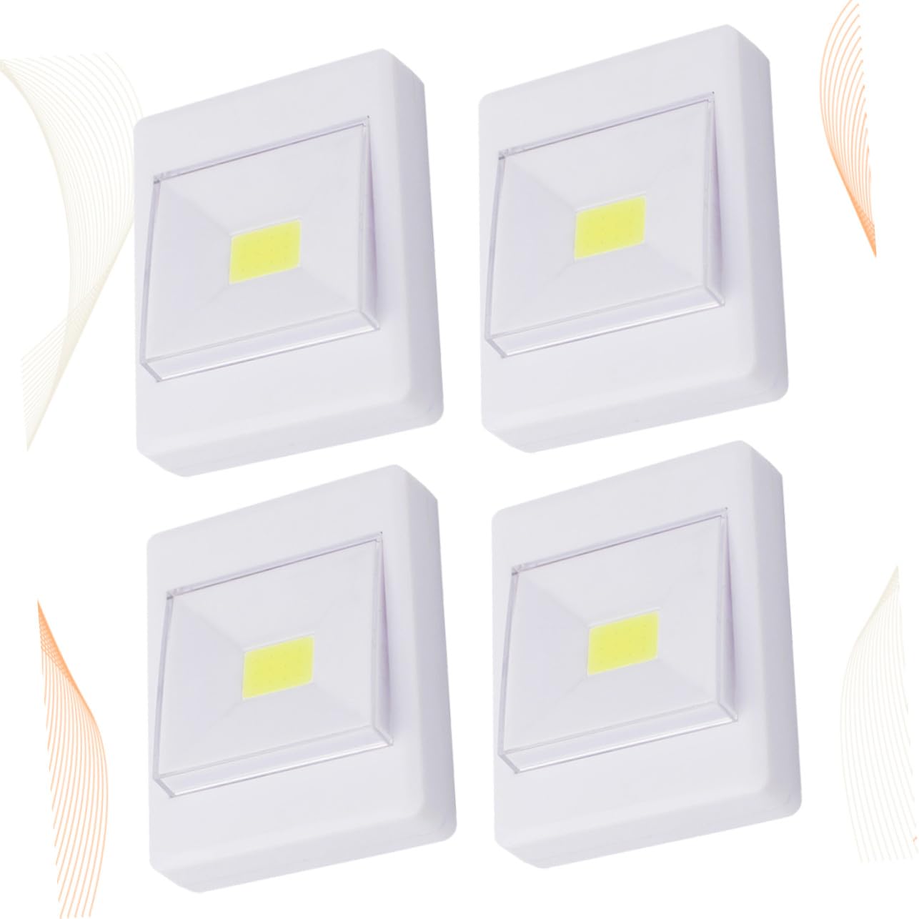 SHINEOFI 4 Pezzi Lampade LED Cob da Parete per Illuminazione Interni, Luce a Batteria Design Autoadesivo in Plastica Bianco per Armadi e Scale Stile Casuale