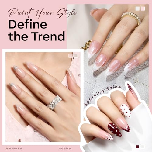 Image of modelones Gel Nail Polish Set -6 Colors Nude Pink White Gel Polish Kit Skin Tones Brown Milky White French Jelly Nail Gel Polish Nail Art Salon DIY Gift with Pearl Stickers & Nail Dotting-Liner Brush