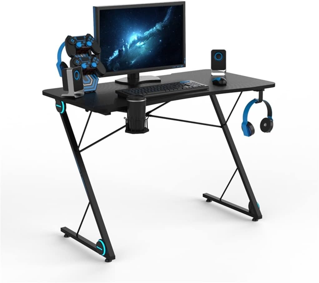 N/A Gaming Desk, ESport Gamer Workstation with LED Lights & Large Carbon Fiber