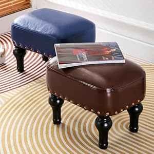 Ottoman leather foot rest with thicker foam padded seat footstool with wooden legs brown  urban country home decor