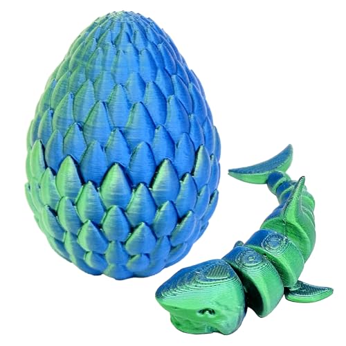 Mritrit 3D Gedruckte Dracheneier mit Hai im Inneren 3D Drache im Ei Überraschungs Haieier Spielzeug für Kinder Erwachsene Easter Weihnachtstag Schreibtisch Dekoration (Blau)