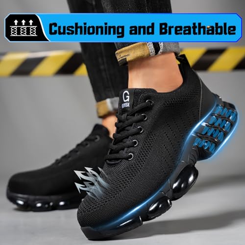 Steel Toe Shoes for Men Lightweight Work Shoes Safety Shoes Air Cushioned Steel Toe Sneakers Indestructible Steel Tennis Toe Shoes Construction Industrial Work Safety Sneakers4