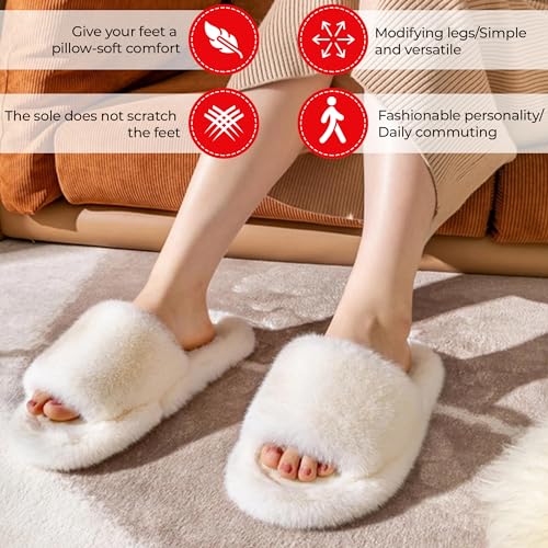 ALENAS Home Slippers for Women, Fuzzy Plush Faux Fur Lined Flip Flops, Fashion Gift Slippers with Anti-Slip Sole4