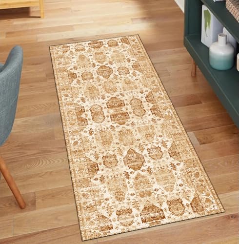 Alfombra pasillera lavable y antideslizante de 60 x 300 cm estilo boho naranja 2