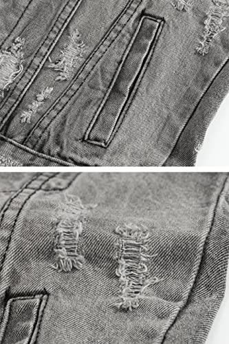 Image of ebossy Men's Ripped Distressed Denim Vest Sleeveless Button Up Jean Vest Jacket (Medium, Grey)