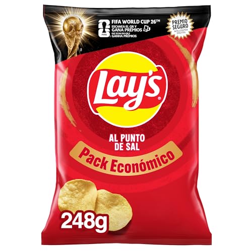 Lay's al punto de sal, Patatas Fritas de cultivos sostenibles con sabores vegetales, Producto de Aperitivo, bolsa familiar, 248 g
