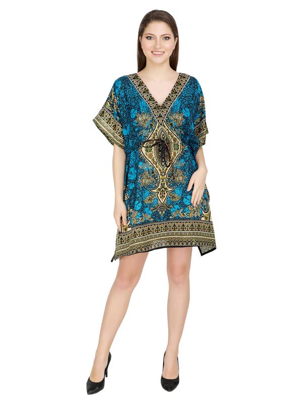 Ukal Women's Polyester Short Maxi Kaftan for Sleepwear/Nightwear/Beach Wear - Blue (Free Size)-image-44