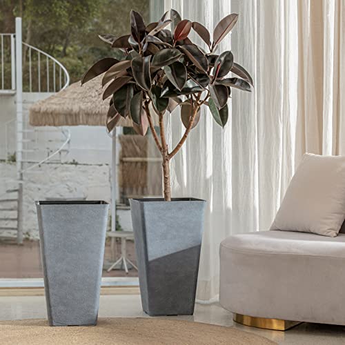 La Jolie Muse Tall Planters 20 Inch, Flower Pot Pack 2, Patio Deck Indoor Outdoor Garden Tree Planters (Weathered Gray) #TOP1