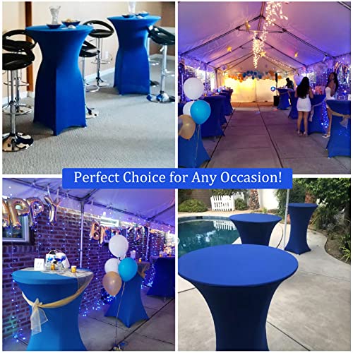 Image of 4 Pack 32x43 Inch Cocktail Table Cover Spandex Stretch Square Corners Tablecloth, Cocktail Round Table Cloth, Fitted High Top Table for Bar, Weddings, Birthday, Banquet, Outdoor Party (Royal Blue)