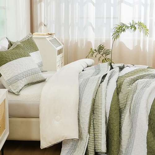Image of Andency King Size Quilt Set Olive, 3 Pcs Bedspreads & Coverlets