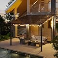 Shintenchi 10 x 10FT Wall-Mounted Metal Gazebo Pergola,Outdoor Sloped Roof Hardtop Patio Gazebo,Heavy Duty Awnings for Patio,Backyard,Deck,Garden