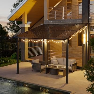 Shintenchi 10 x 10FT Wall-Mounted Metal Gazebo Pergola,Outdoor Sloped Roof Hardtop Patio Gazebo,Heavy Duty Awnings for Patio,Backyard,Deck,Garden