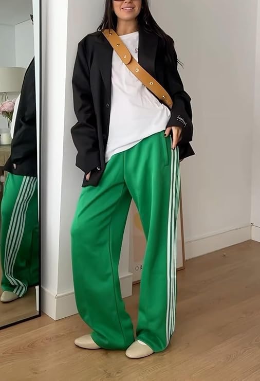 GUCURIN Women Track Pants Wide Leg Striped Sweatpants Elastic High Waist Baggy Pants with Pockets - Image 5