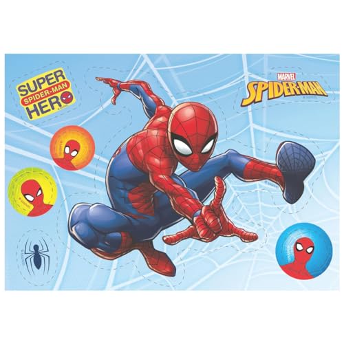 Dekora, Marvel Spiderman, Oblea Recortable Comestible, Decoración Tartas, Cupcakes o Pasteles de Cumpleaños Infantiles, Personaliza tu Tarta, Lámina A5