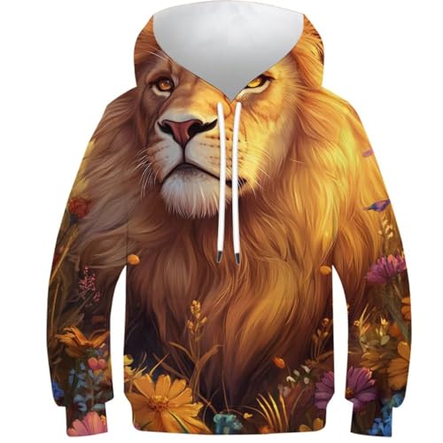 Sweat-shirt à capuche 3D enfants pull lion en fleurs garçon fille vêtement 11-13 ans