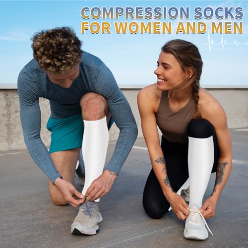 Image of 3 Pairs Knee High Graduated Compression Socks For Women and Men - Best Medical, Nursing, Travel & Flight Socks - Running & Fitness - 15-20mmHg