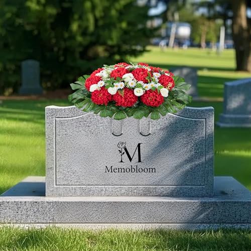Headstone Flower Saddle for Cemetery: 1 Pc Red Chrysanthemum Artificial Cemetery Saddles for Headstones - Outdoor Grave Decorations image 1
