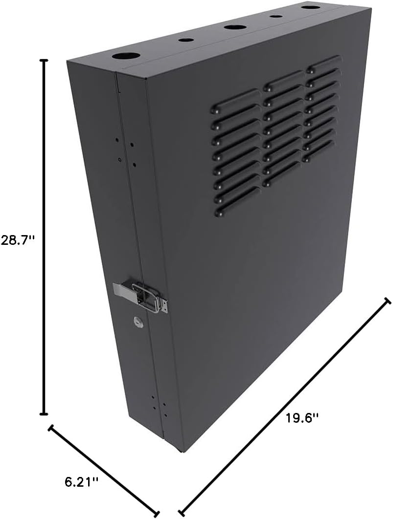 NavePoint 3U Vertical Server Rack Enclosure, Low Profile, 19.6" Deep, Max Weight Capacity 132 lbs - 3U Network Cabinet Vertical Wall Mount, Perforated, Black