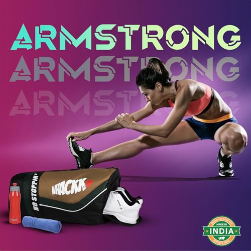 Image of Whackk Armstrong Blk Khaki 33L Gym Fitness Workout Training Sports Travel Duffle Bag Separate Shoe Pocket Dry Wet Pocket Multipurpose Carry Bag Adjustable Strap Lightweight Sports Kit Men Women