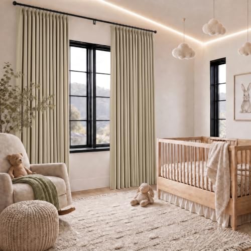 Oatmeal Pinch Pleated Blackout Linen 108 Inch Bedroom Curtains by Lirien - Used condition - Image 8