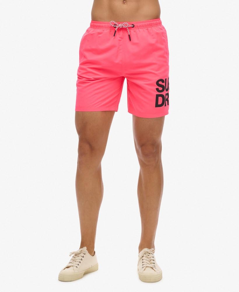 Superdry Męskie spodenki kąpielowe 17" Sportswear z materiału pochodzącego z recyklingu z logo