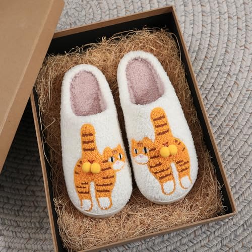 Image of Highland Cow Slippers for Women Plush Scottish Highland Cow Animal Slippers Warm Non Slip Home Indoor Slippers
