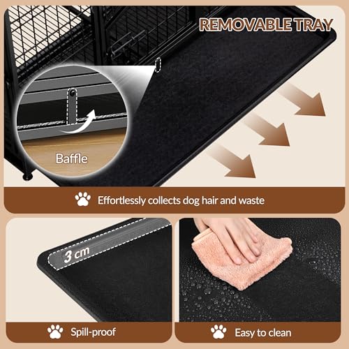 Fobyfurny Hundekäfig Hochbelastbar, XXL Gitterbox für Zuhause, 4-Türiger Hundebox Metall mit Seitentür und Herausnehmbares Bodenschale, Leicht zu Reinigen, Haustierkäfig, Schwarz, 122 x 74,5 x 80,5 cm