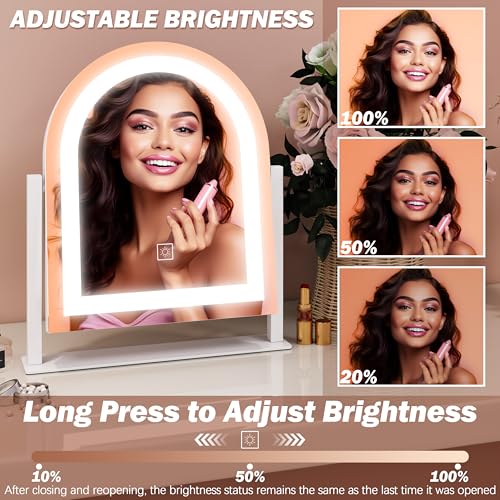 Image of FENNIO Vanity Mirror with Lights 15 inchx13 inch Makeup Mirror with Lights, Lighted Makeup Mirror Touch Screen with 3-Color Lighting, 10X Magnification, Dimmable, for Vanity Desk Tabletop(White)