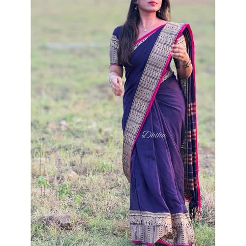 Image of Narayanpet Pure Cotton Avani Border Saree for Women with Running Blouse | Tassels | Traditional Woven Solid Design | Handloom Weave