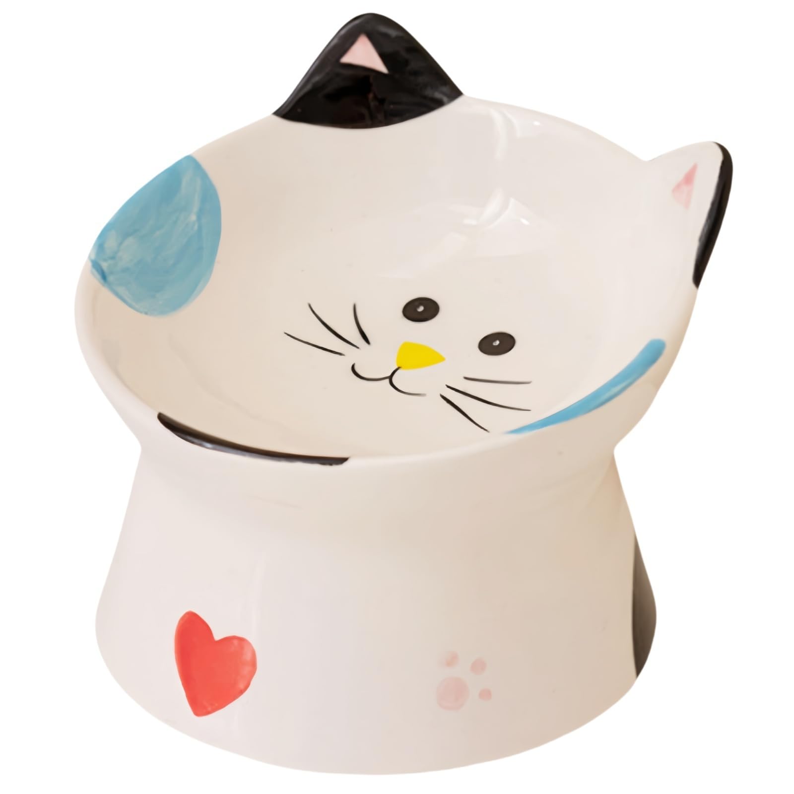 Ceramic Cat Feeder, Elevated Cat Feeding Bowls with Stand Tilted, Neck Protective for Pets 15° Tilted Raised Feeder