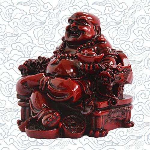 Estatua Feng Shui Buda Risueño sentando en silla dragón miniatura 4