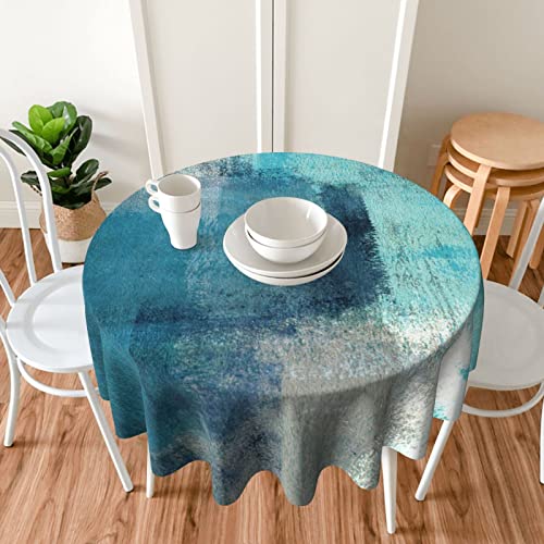 Teal Grey Abstract Art Painting Round Tablecloth Washable Reusable Decoration Table Cover For Kitchen Party 60" #TOP6