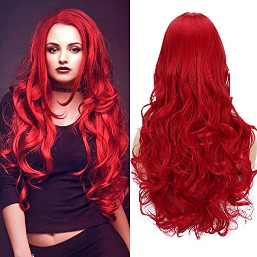 ColorfulPanda Peluca larga y rizada roja Pelucas de onda larga Pelucas de cabello sintético Pelucas de onda larga y rojo para mujeres 26 pulgadas para fiesta diaria Cover