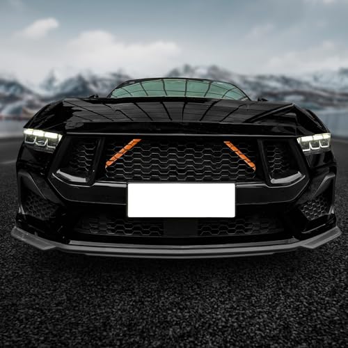 Image of KUNGKIC For 2024 2025 Mustang Grill Inserts Trims ABS V Brace Stripes Wrap Covers Exterior Car Accessories (Orange)