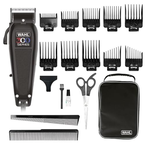 WAHL Home Pro 300 Cortadora de pelo eléctrica para hombres, con cable y con palanca de ajuste de la longitud de corte (de 1 a 3 mm), 8 peines guía, más de 24 ajustes de corte