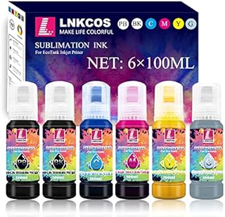 LNKCOS 600ML Sublimation Ink for Epson EcoTank ET-8500 ET-8550 Wide-Format Supertank Printers (6 Color, 6×100ML, BK PB C M Y K Grey, Bigger Bottles with More Ink to Fill The Tanks)
