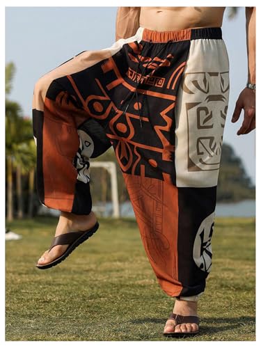Men's Vintage Graphic Hippie Harem Pants Drawstring Loose Yoga Pants Casual Drop Crotch Trouser4