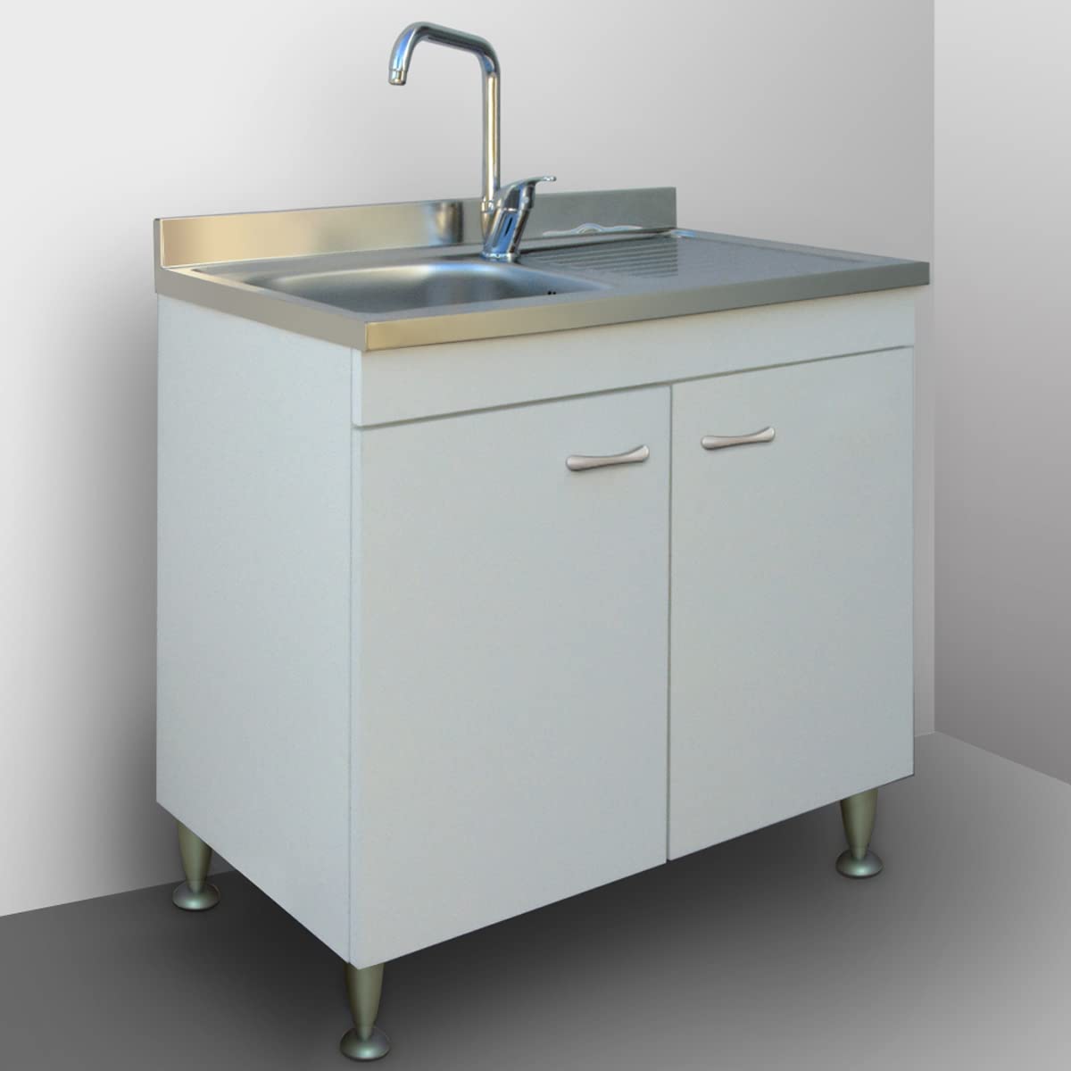 Yellowshop | Mobile cucina sottolavello a 2 ante cm 80 colore Bianco completo di lavello inox serie Basic (Versione Dx)